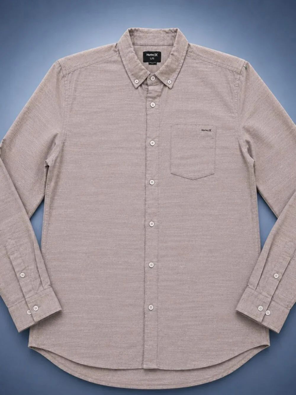 Hurley Men's Taupe Long Sleeve Button Shirt Slub Cotton Pocket Casual